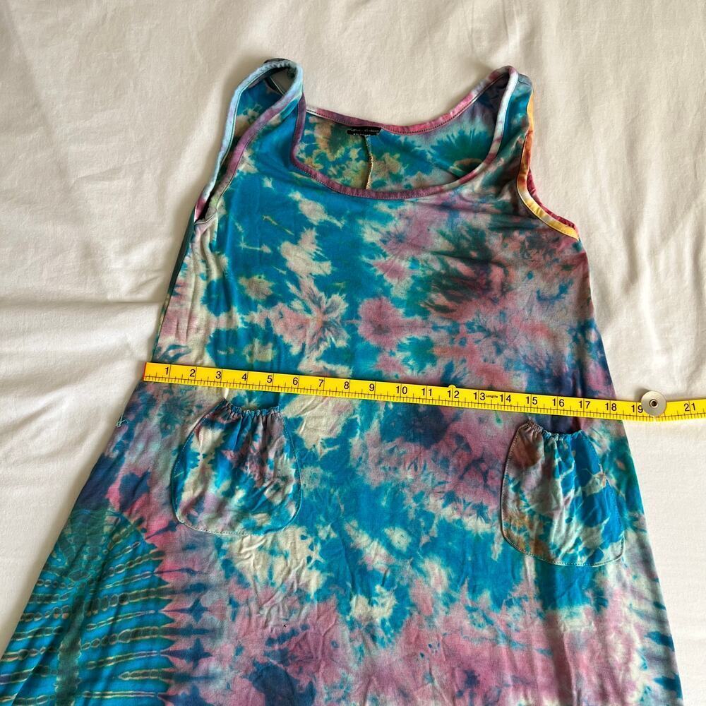 Aloha Fashion Womens Tie Dye Sleeveless Sharkbite Hem Pocket Dress Blue Purple - Picture 9 of 11